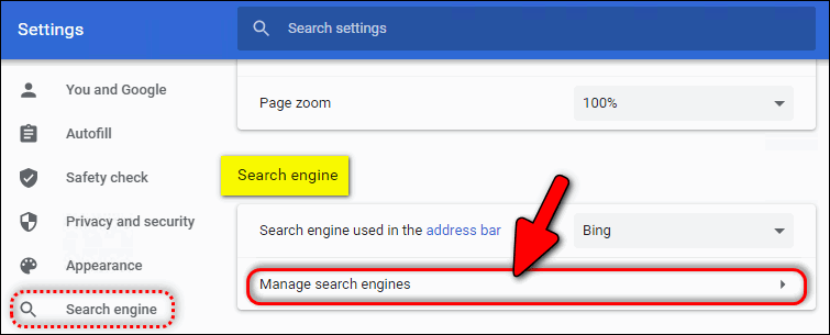 Chrome Manage Search Engine