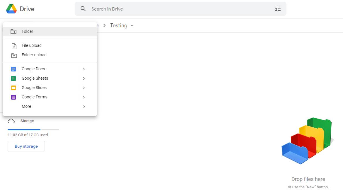 Create folder on Google Drive website