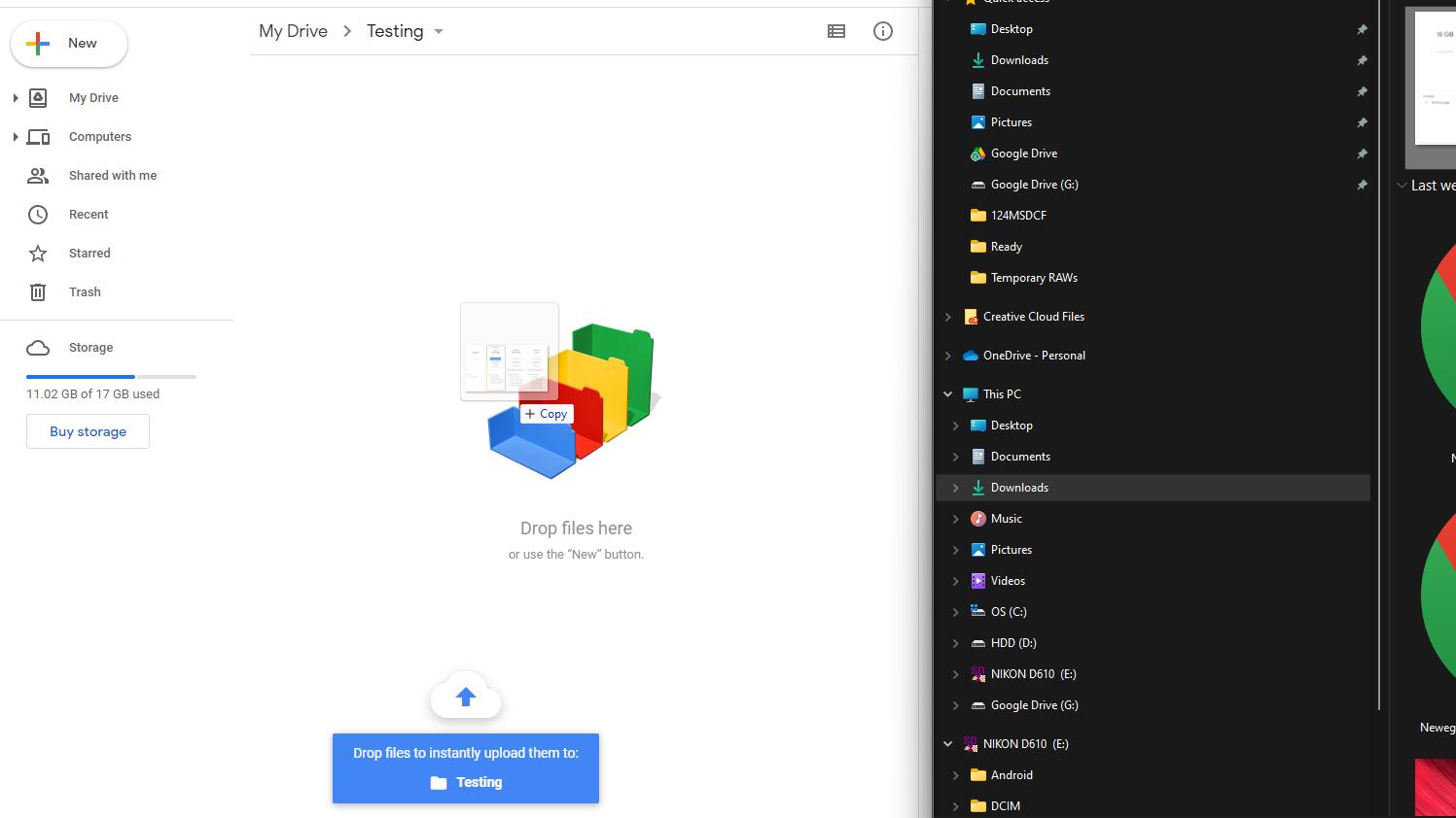 Drag and drop into Google Drive