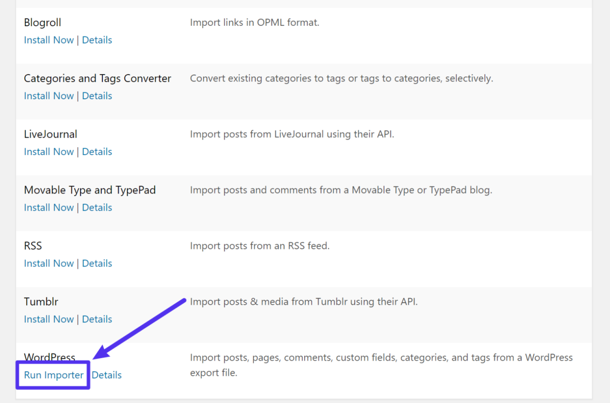 Run the WordPress Importer tool 