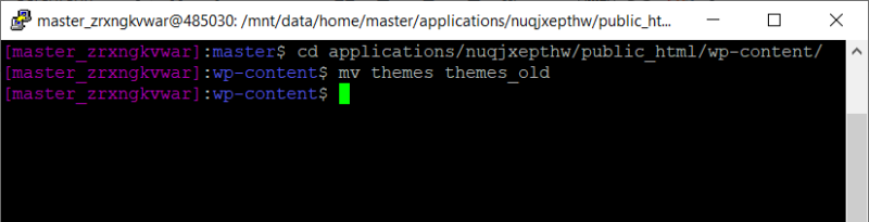 Command in the wp-content folder to rename the themes folder